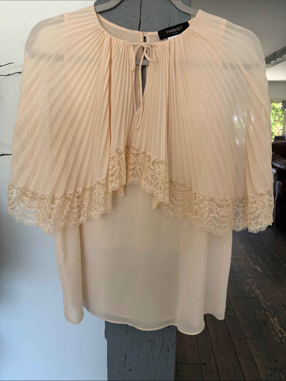 Twin-Set Pleated Lace Cape Blouse in Pale Peach BY TWINSET MILANO gorgeous peace